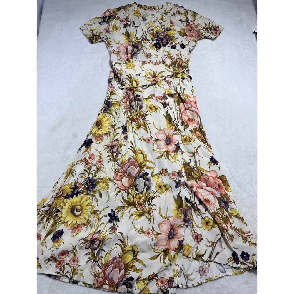 Anthropologie Floral V-Neck Wrap Maxi Dress Sz Sm Ivory Orange 30420T Spring